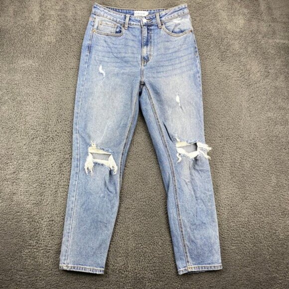 Cello Womens Jeans Size 7 Light Wash Distressed Ripped Knee High Rise Denim - Picture 1 of 12